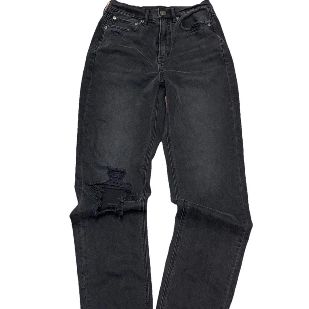 American Eagle Black Distressed Straight Leg Jeans Size 6